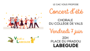 Concert d’été Chorale Collège de Vals @ Place du Pradou à Labégude